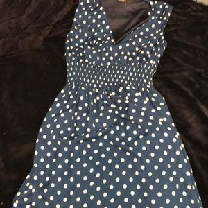 Blue and white polka dot dress